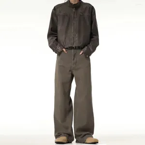 Jeans para hombres 2024 American Streetwear Café Pierna recta Tendencia de moda Pantalones casuales sueltos Pantalones retro de alta calidad