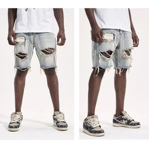 Pantalones vaqueros para hombre 202en's Denim Shorts Retro Ripped Super Large and Old Frayed Fivepoint Pants 230718