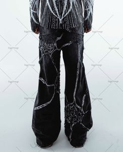 Jeans pour hommes American Fashion Wash Spider Web Stripe Wide Leg Hommes Y2K Gothic Rock Lâche Taille Haute Jambe Large Pantalon Droit 230720