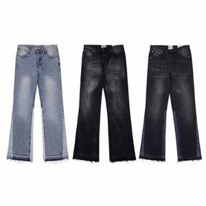 Jeans para hombres American Street Trend lavado acampanado color patchwork pantalones rectos de calle alta hombres y mujeres con los mismos pantalones anchos adelgazantes de cintura alta