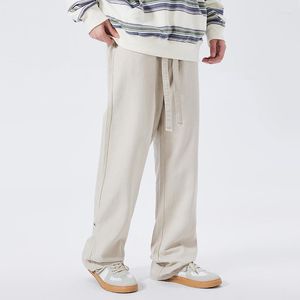Pantalones vaqueros para hombre, color Beige, holgados, a la moda, con cordón, ropa informal japonesa recta, pantalones vaqueros holgados de Hip Hop