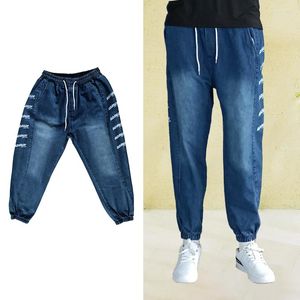 Pantalones vaqueros para hombre, azul, negro, holgados, Hip Hop, para niños, pantalones informales con cintura elástica, pierna ancha, estilo callejero largo, letras de moda juvenil