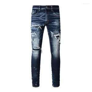 Jeans masculin pantalon de style streetwear en détresse bleu