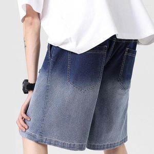 Jeans pour hommes Couleur contrastée Hommes Shorts Coupe ample Denim Dégradé Été Taille élastique Jambe large Entrejambe profonde