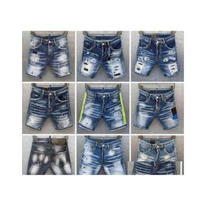 Jeans pour hommes D2 Mens Short Straight Holes Tight Denim Casual Night Club Bleu Coton Été Italie Style Zkr Rjt Dsquareds Dsq2S Drop D Ot7Xo