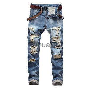 Herrenjeans Denim Jean für Herrenhosen Vintage Straight Hole Coole Hosen Jungs Europa Amerika Stil Big Plus Size Ripped J230728