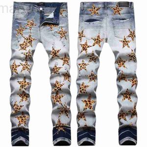 Jeans pour hommes Designer Jeans déchirés brodés Star de la mode pour hommes Léopard élastique Slim Fit Leggings PMX0