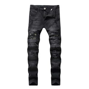 Jeans pour hommes Drop Shipping Biker Ripped Denim Pantalon avec fermetures à glissière plissée droite maigre hommes rétro pantalon Y2303