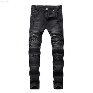Jeans pour hommes Drop Shipping Jeans pour hommes Biker Ripped Denim Pantalons avec fermetures à glissière plissés Straight Skinny Jeans pour hommes Pantalons rétro L230724