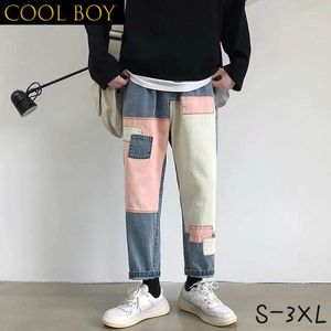 Jeans pour hommes E BOY Hommes Grande Taille 3XL Cordon Longueur Cheville Patchwork Contraste Couleur Lâche Droite Style Japonais Ins Chic Beau