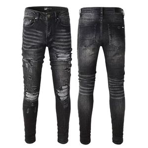 Jeans pour hommes européens et américains High Street Fashion Slim Jeans 816 plis trous de couture