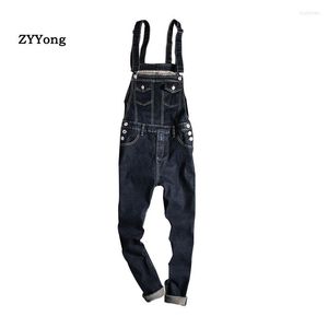 Jeans pour hommes mode bleu salopette hommes Denim combinaison bavoir coton mince Hip Hop grande poche Cargo pantalon jeunesse pantalon vêtements