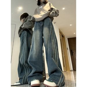 Jeans pour hommes Fashion design à rayures latérales micro jean évasé automne et hiver taille haute lâche slim jeans à jambes larges ins tendance femmes 230807
