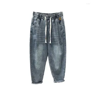 Pantalones vaqueros para hombre, lavados a la moda, rectos, sueltos, con cordón, holgados, para adolescentes, pantalones Harlan recortados de hierro, pantalones vaqueros ajustados informales