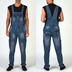 Jeans pour hommes pour hommes pantalons bas cadeau à la mode hommes multi-poches Denim combinaison larme salopette pantalon