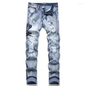 Jeans pour hommes pour hommes broderie serpent déchiré streetwear slim stretch style punk denim pantalon hip hop high street pantalons pantalons y2k