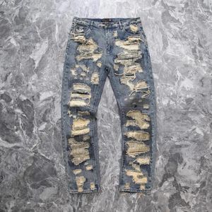 Jeans pour hommes de bonne qualité patchs de broderie vintage denim hommes lavés femmes pantalons de mode