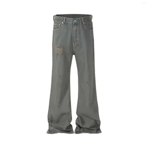 Jeans pour hommes Gris Vert Endommagé Micro Flared Mens Droite Streetwear Y2k Ropa Hombre Baggy Denim Pantalon Surdimensionné Casual Cargo Pantalon