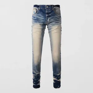 Jeans pour hommes High Street Mode Hommes Rétro Lavé Bleu Designer Stretch Skinny Ripped Boutons Hip Hop Marque Pantalon Hombre