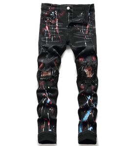 Designer Hommes Jeans avec Stretch Hombre Lettre Étoile Hommes Broderie Patchwork Déchiré Pour Tendance Marque Moto Pantalon pour Hommes Maigre