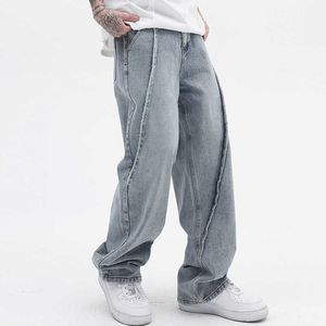 Pantalones vaqueros para hombre, pantalones vaqueros de pierna ancha Retro lavados a rayas irregulares, pantalones vaqueros sueltos estilo Hip Hop rectos de estilo Vibe para hombres y mujeres Z0301