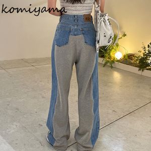 Jeans pour hommes Komiyama Contraste Couleur Épissé Trou Taille Haute Jambe Large Pantalones Mujer Pantalon En Denim Droit Automne Vêtements Pour Femmes 230921