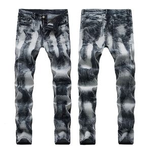 Jeans pour hommes lâche jambe droite tendance rue hip hop foncé Y2K Dragon Totem broderie cravate teinture pantalon jambe large rétro skateboard 230823