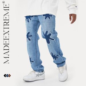 Pantalones vaqueros para hombre MADEEXTREME American Retro Funny Burnt Flowers Small Crowd Wash Streetwear Pantalones para hombres Y2k Ropa