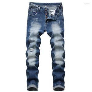 Pantalones vaqueros para hombre Pantalones de mezclilla de algodón con agujeros rectos largos para hombre Cárdigan con botones Oversize1 Naom22