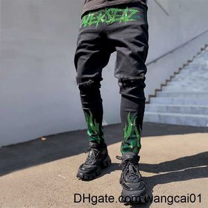 Jeans pour hommes Broken Ho Black Hot Drill Pencil Jeans Slim Men Street Punk Denim Pants Classic Cowboys Skinny Young Man Biker Pantalon 0408H23