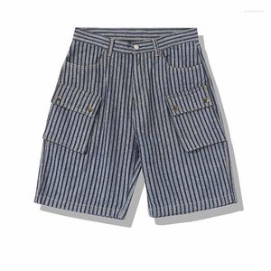 Jeans para hombres Mcikkny Men Summer Cargo Short Multi Bolsillos Stripe Vintage Denim Shorts para hombre Y218Men's