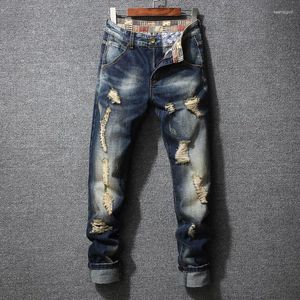 Jeans pour hommes hommes empilés déchirés streetwear jambe droite vintage pantalon en denim en détresse copain plus taille 28-40 pantalon punk