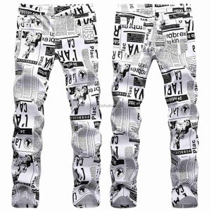 Jeans pour hommes Hommes de haute qualité Street Fashion Prints Jeans Slim-fit Stretch Denim Pantalon Journal Peinture Party Jeans Cool Casual Jeans; L231003