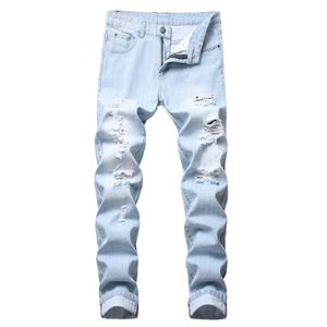 Jeans pour hommes Couleur claire Slim Fit Hole High Street Blue Non élastique Mode décontractée Urban Stretwear Drop Delivery Vêtements Vêtements Dhovf