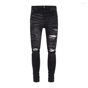 Jeans Homme MX1 DENIM ITALIEN DÉTRESSE SKINNY Élastique Stretch Slim Fit Pantalon Déchiré Hip Hop Détruit Pantalon Trous Cassés