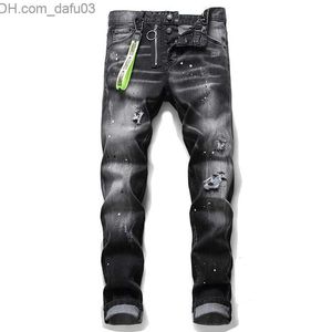 Jeans pour hommes Pantalons pour hommes Jeans hommes déchiré patché Badge peint Jeans droit Slim Fit Hip Hop décontracté Denim Jean pour homme trous cassés garçons Y23 Z230801