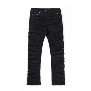 Jeans pour hommes Owen Seak hommes cire Denim coton gothique vêtements pour hommes enduit automne droit solide noir pantalon hommes