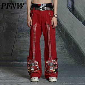 Jeans pour hommes PFNW Punk Rock déconstruit guitare basse imprimé pantalon décontracté pour hommes pantalon droit jambe large High Street tendance 28W1133 230927