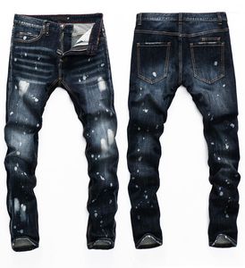 Pantalones vaqueros estilo punk para hombre, pantalones vaqueros ajustados elásticos azules de marca para hombre, pantalones rectos con calaveras Pp para