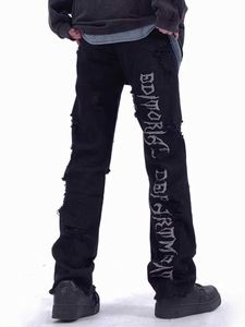 Jeans de hombre Retro Black Letter Jeans bordados Y2k Jeans de hombre Moda Boyfriend Style Jeans Street Style Boyfriend Style Jeans Z0225