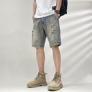 Jeans pour hommes Ripped Denim Shorts Summer Distressed Men Demi Pantalon Jeunes Garçons Slim Fit Stretched Plus Size 42 40 38 Pantalon Rayé