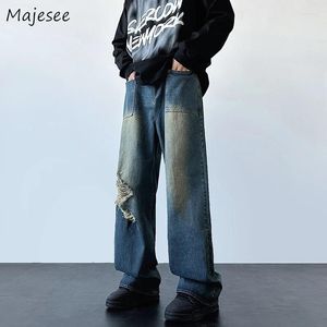 Jeans pour hommes Ripped Vintage Wide Leg Hommes Designer Streetwear Lavé Baggy Chic S-3XL Beau Pantalon Denim Casual Mode Cool Teens