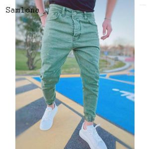 Jeans masculins Samlona 2023 mode européen et américain mode sexy innombrable skinny raide bleu motard hip hop pantalon denim