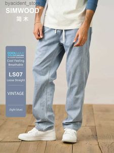Jeans pour hommes SIMWOOD 2024 été nouveau 8.6 oz COOLMAX tissu séchage rapide sensation de fraîcheur lavage léger jean Vintage hommes coupe ample Denim pantalon L240313