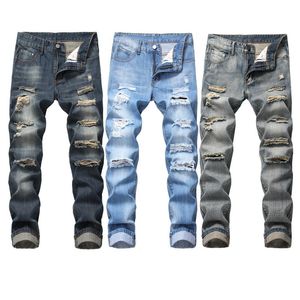 Jeans pour hommes Slimfit Denim pantalon hommes pantalon nostalgique déchiré marque déchiré jean mode droite hommes Hip Hop mendiants mâle trou bleu clair 221008