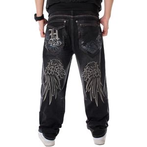 Men s Jeans Street Dance Piernas anchas Baggy Men Fashion Embroidery Black Loose Board Pantalones de mezclilla Male Rap Hip Hop Plus Size 30 230311