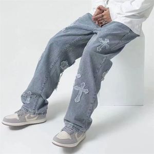 Jeans para hombres Streetwear Hip Hop Low Rise Baggy para hombres Coreano Y2K Pantalones de moda Pantalones de mezclilla cruzados Mujeres Cargo Punk Ropa 221008