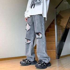 Jeans pour hommes TFETTERS Style rétro 2023 Hommes Baggy Summer Ripped Hole Denim Pant Mid Taille Hommes Street Wear Wide Leg