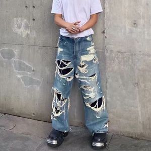 Jeans pour hommes Vibe Style Destroyed Pants Fashion Hi Street Ripped Oversize Hip Hop Denim Pantalon Loose Fit Distressed Bottoms 230427