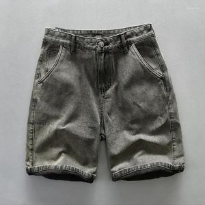 Jeans para hombres pantalones cortos de mezclilla gris vintage vintage para hombres 2024 moda de verano casual básico simple medio juventud macho rodilla suelta recta